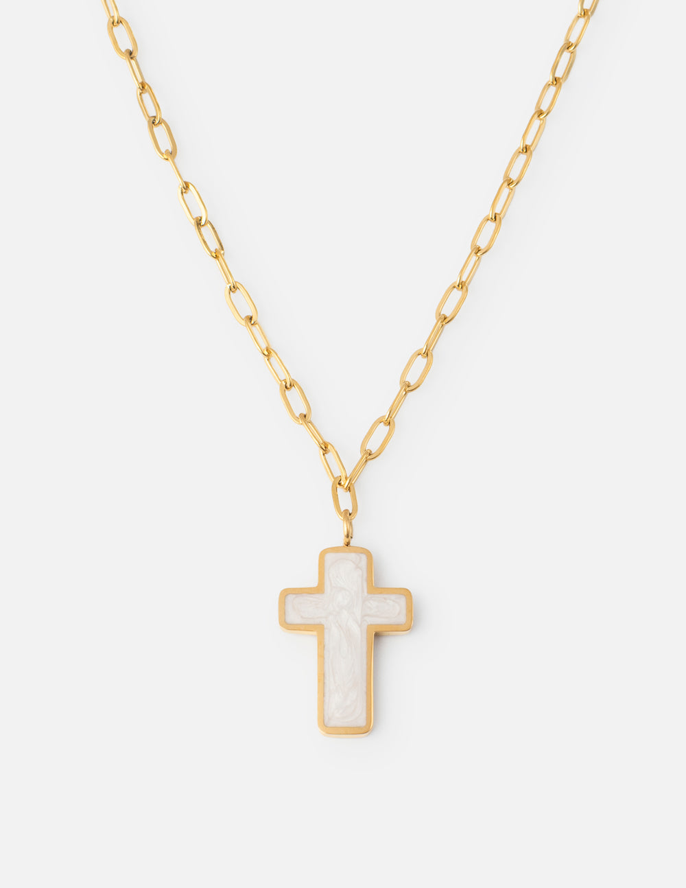Halskette mit weißem Emaille-Kreuz