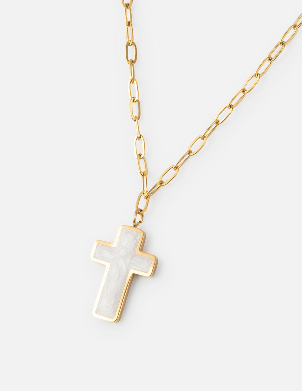 Halskette mit weißem Emaille-Kreuz